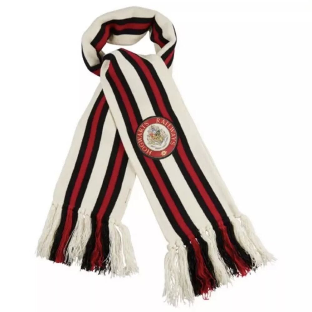Universal Studios Wizarding World Of Harry Potter Ivory Red Black Knit Scarf